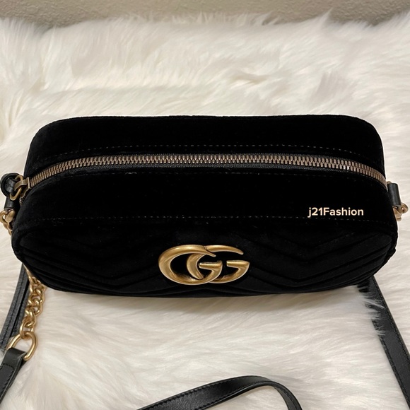 Gucci Camera Bag GG Marmont Velvet Small Black. - Picture 7 of 11